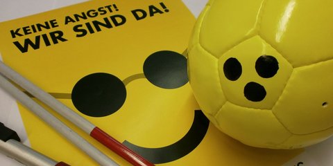 Langstock, Dreipunkt-Ball und BSVS-Folder mit Smiley