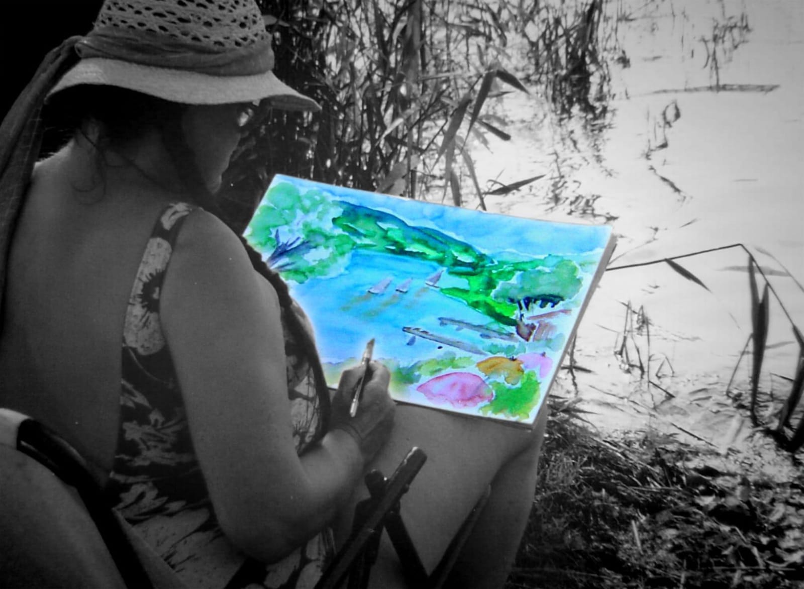 Maxie Haumer beim Malen am See Maxie Haumer beim Malen am See